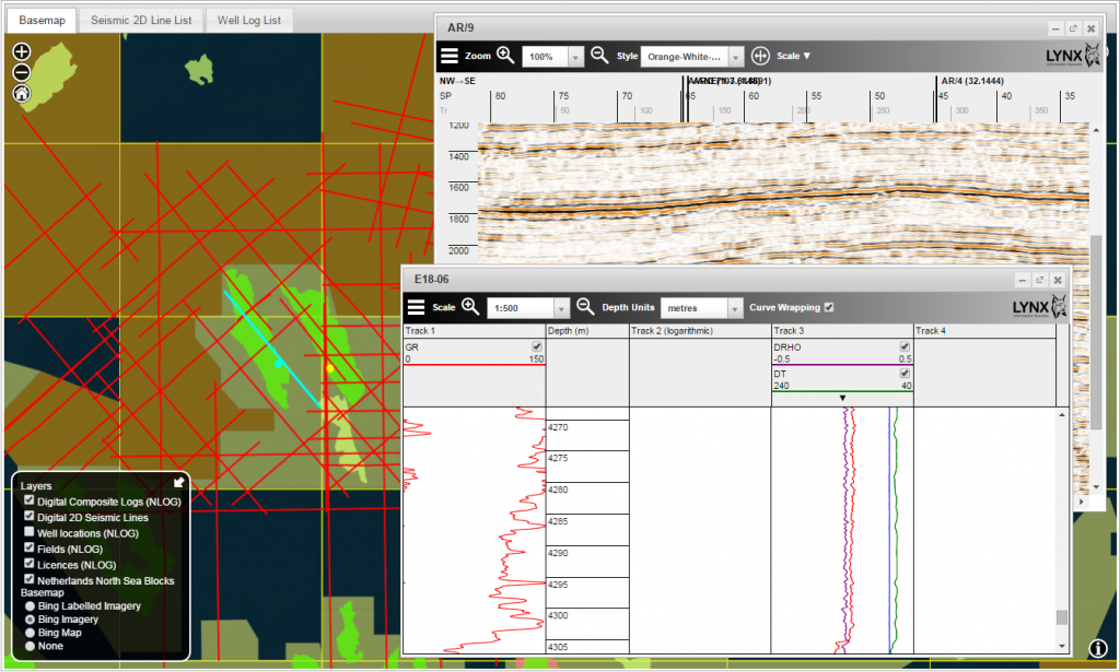 WebLogview and WebSeisview integrated map - Dutch North Sea example